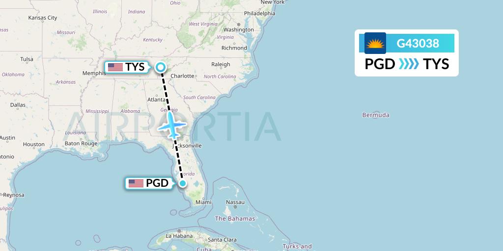 G43038 Allegiant Air Flight Map: Punta Gorda to Knoxville