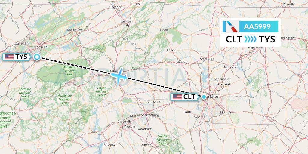 AA5999 American Airlines Flight Map: Charlotte to Knoxville