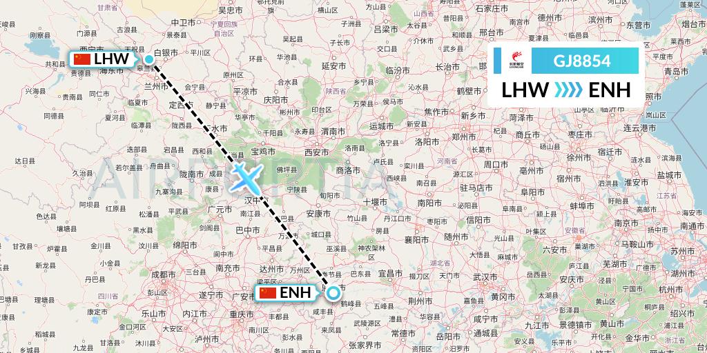 GJ8854 Loong Airlines Flight Map: Lanzhou to Enshi