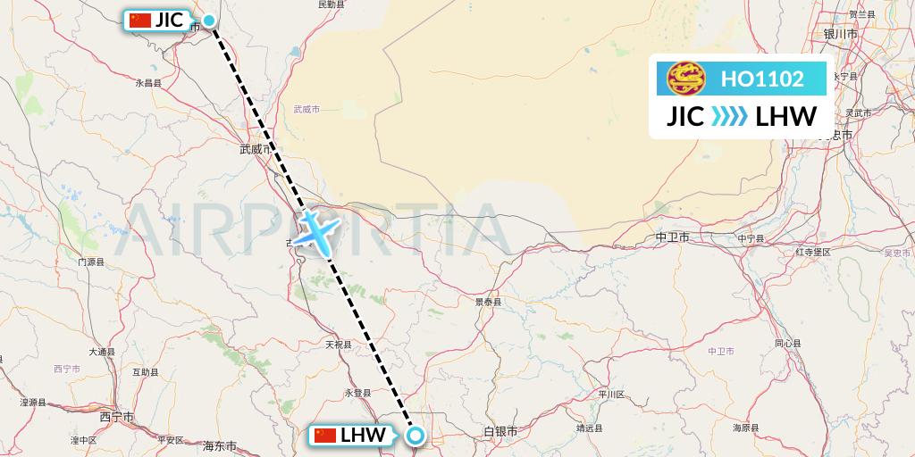 HO1102 Juneyao Airlines Flight Map: Jinchang to Lanzhou