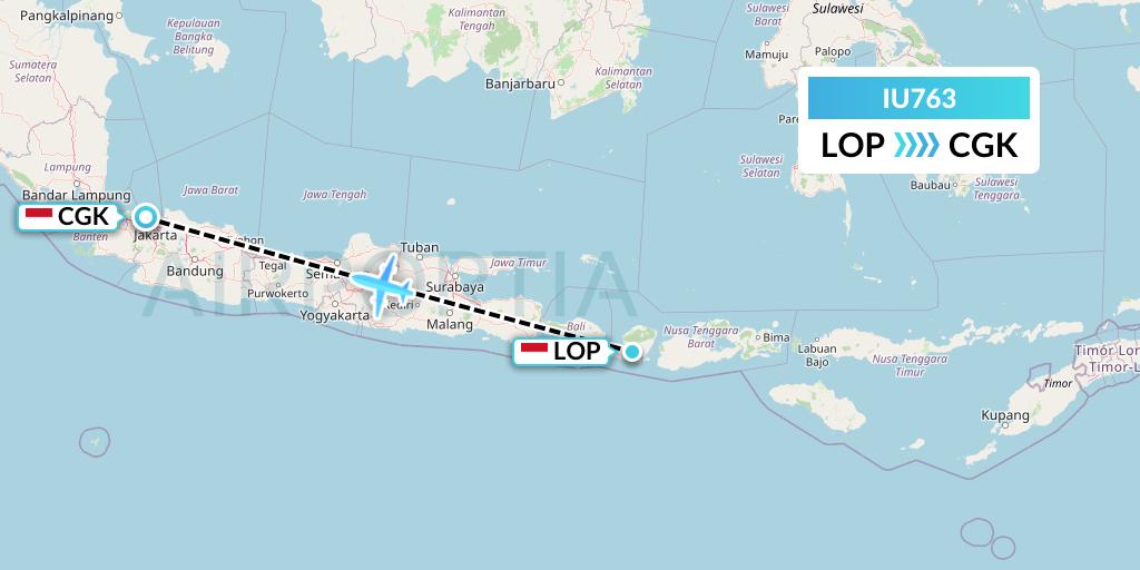 IU763 Pt. Super Air Jet Flight Map: Lombok to Jakarta