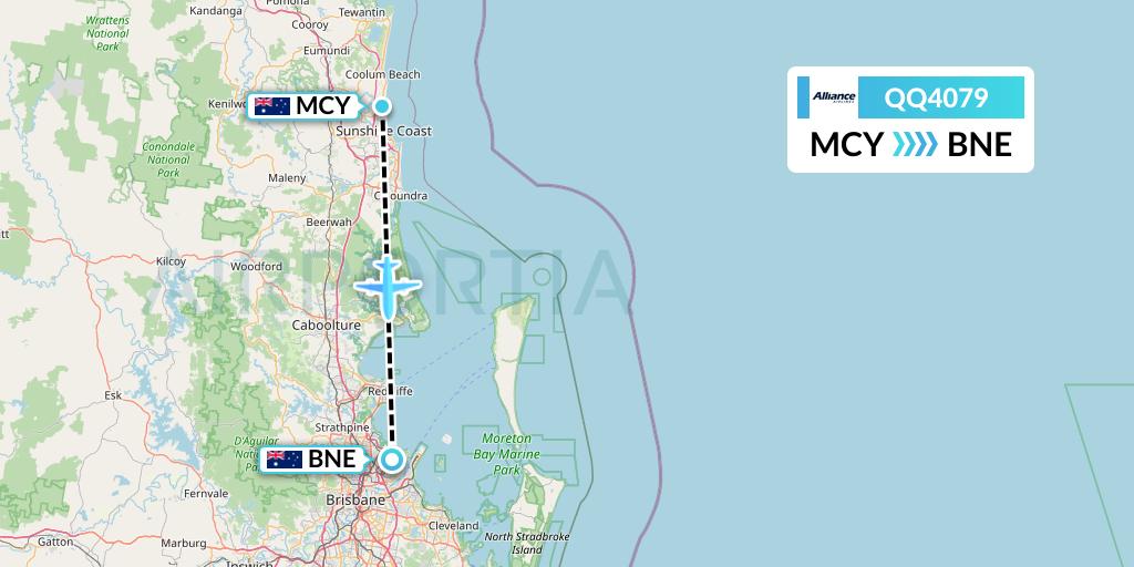 QQ4079 Alliance Airlines Flight Map: Sunshine Coast to Brisbane