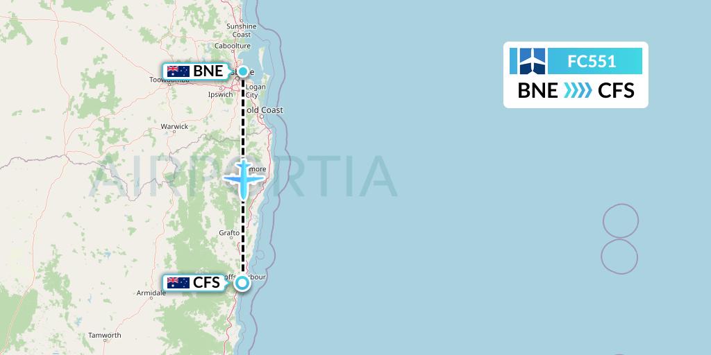 FC551 Fly Corporate Flight Map: Brisbane to Coffs Harbour