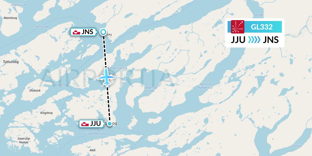 GL332 Air Greenland Flight Map: Qaqortoq to Narsaq