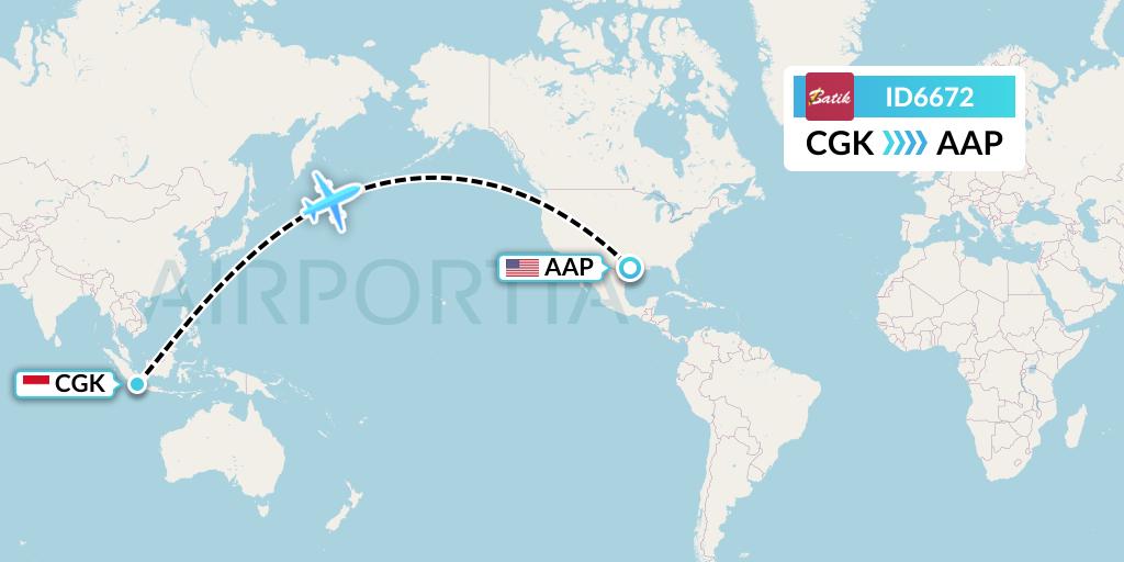 ID6672 Batik Air Flight Map: Jakarta to Houston