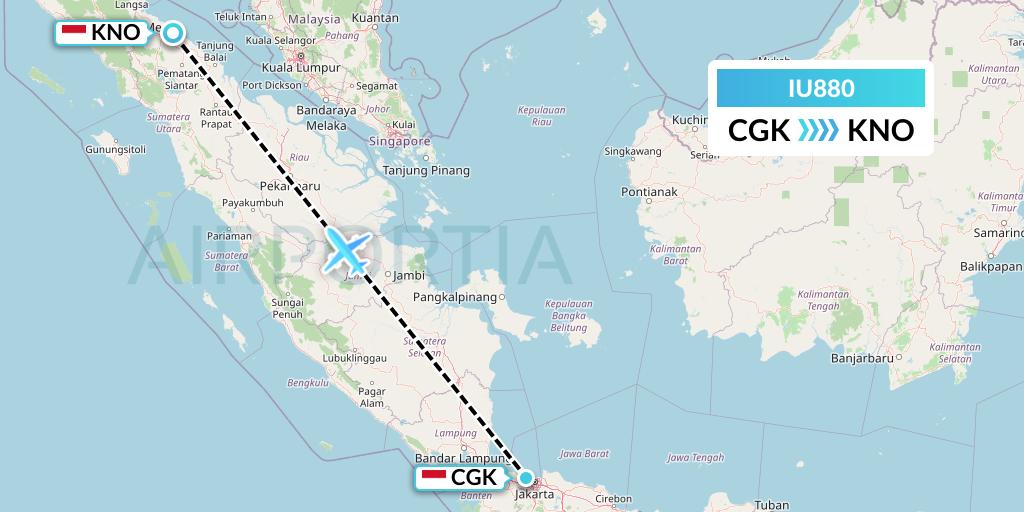 IU880 Pt. Super Air Jet Flight Map: Jakarta to Medan
