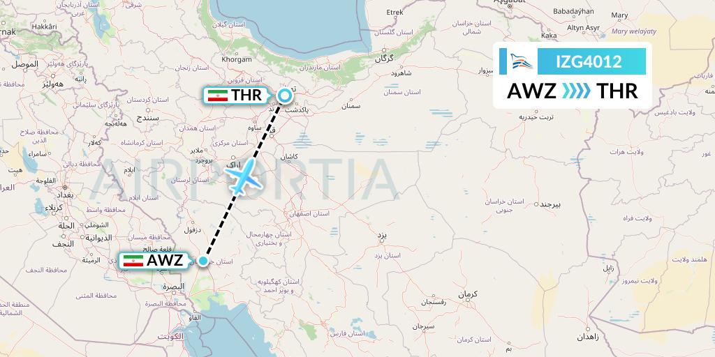 IZG4012 Zagros Airlines Flight Map: Ahvaz to Tehran