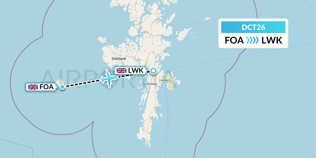 DCT26 Directflight Flight Map: Foula to Lerwick