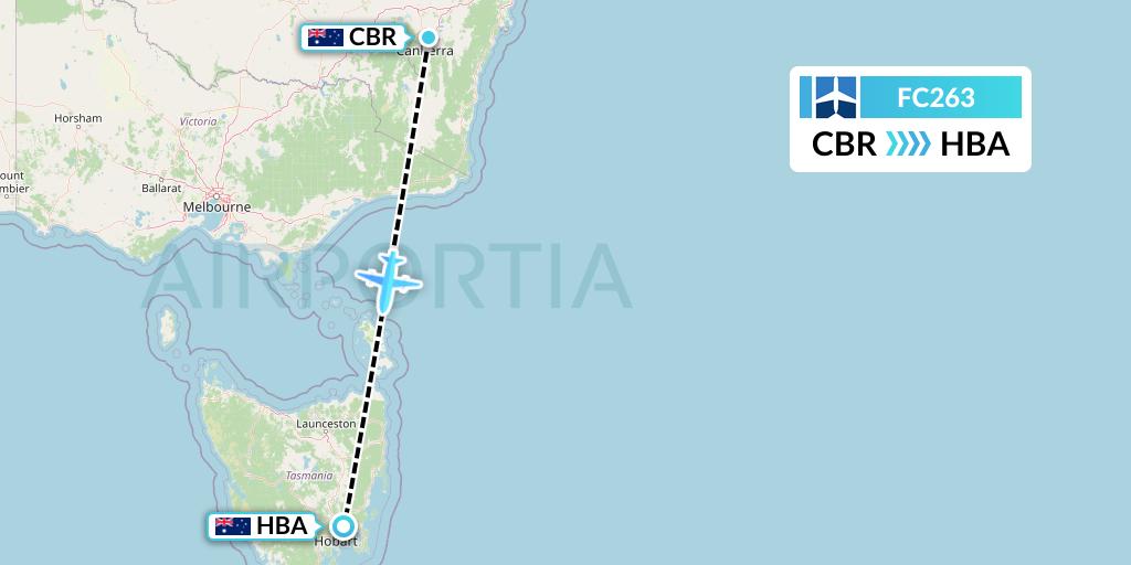 FC263 Fly Corporate Flight Map: Canberra to Hobart