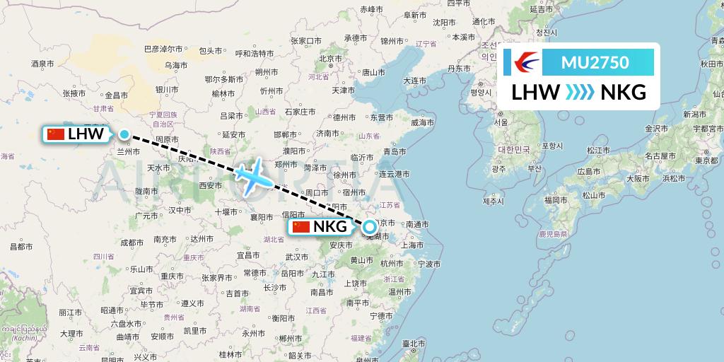MU2750 China Eastern Airlines Flight Map: Lanzhou to Nanjing