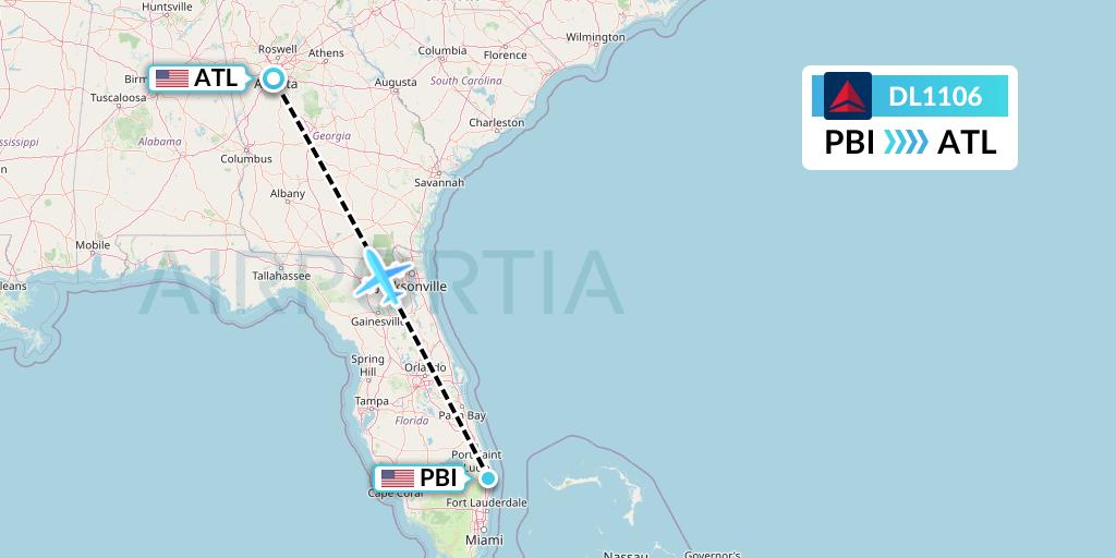 DL1106 Delta Air Lines Flight Map: West Palm Beach to Atlanta