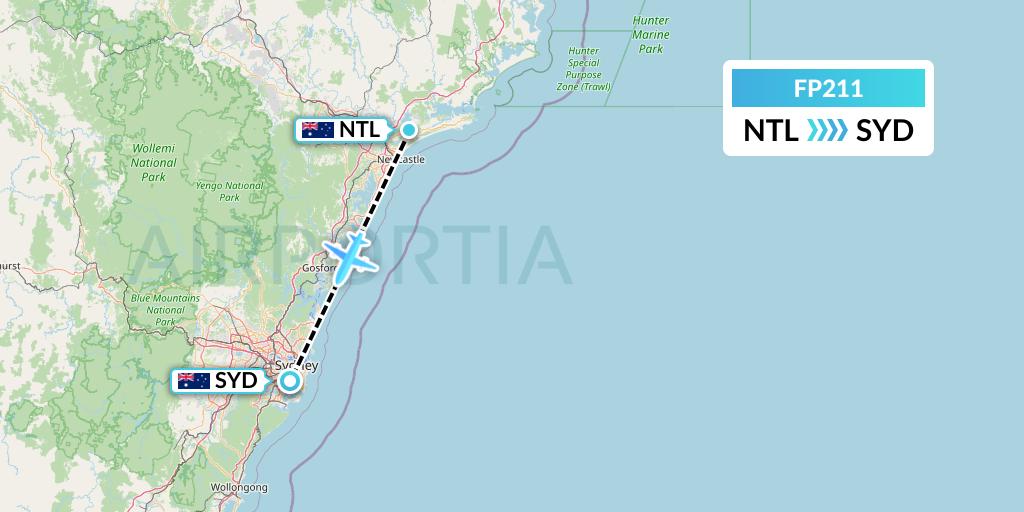 FP211 FlyPelican Flight Map: Newcastle to Sydney