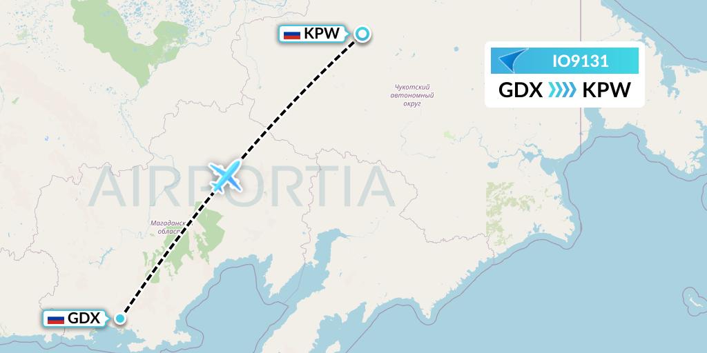 IO9131 IrAero Flight Map: Magadan to Keperveyem