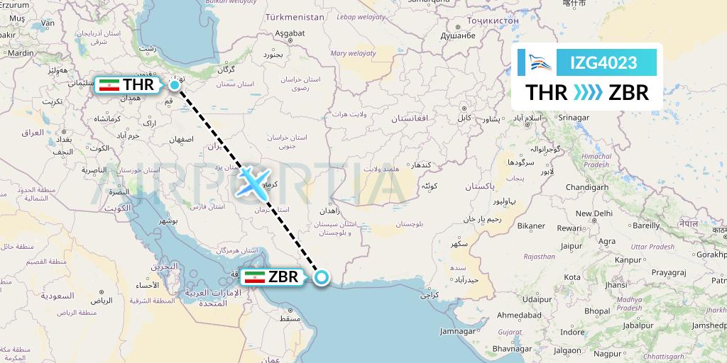 IZG4023 Zagros Airlines Flight Map: Tehran to Chabahar