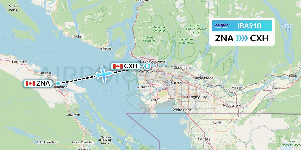 JBA910 Helijet International Flight Map: Nanaimo to Vancouver