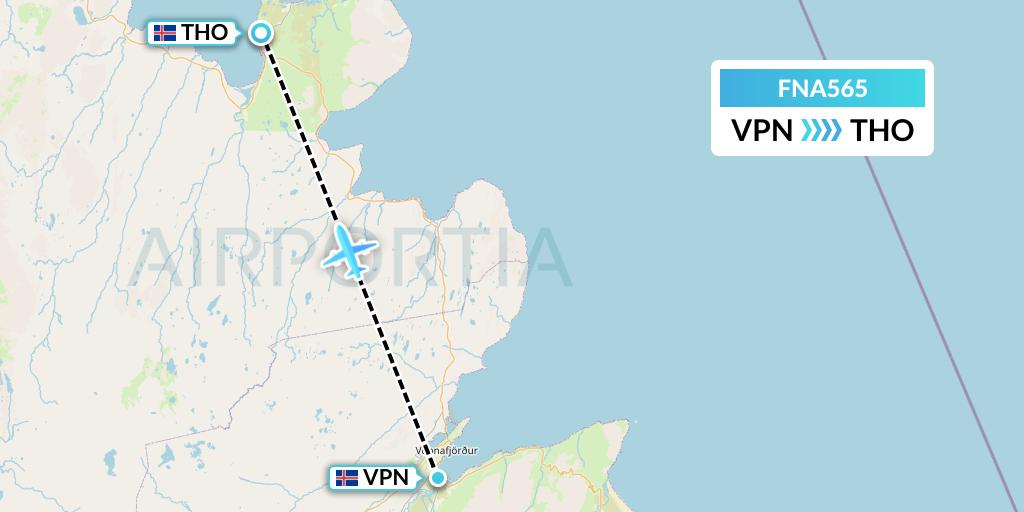 FNA565 Norlandair Flight Map: Vopnafjordur to Thorshofn
