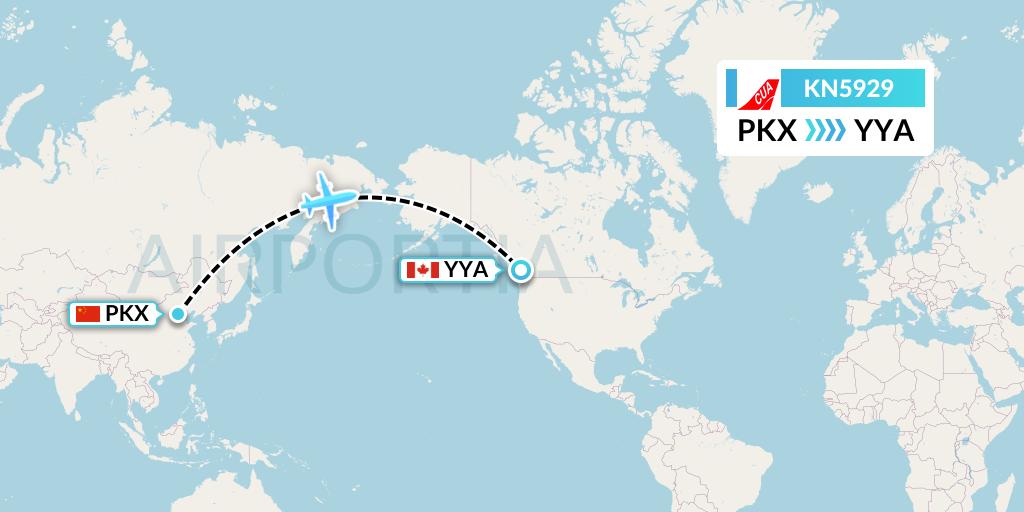 KN5929 China United Airlines Flight Map: Beijing to Big Bay Yacht Club