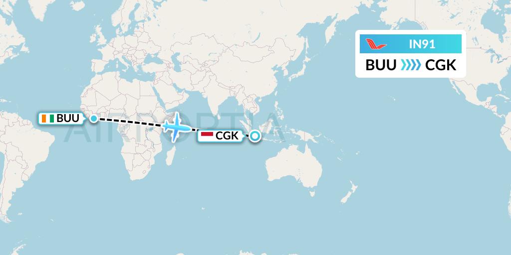 IN91 NAM Air Flight Map: Buyo to Jakarta