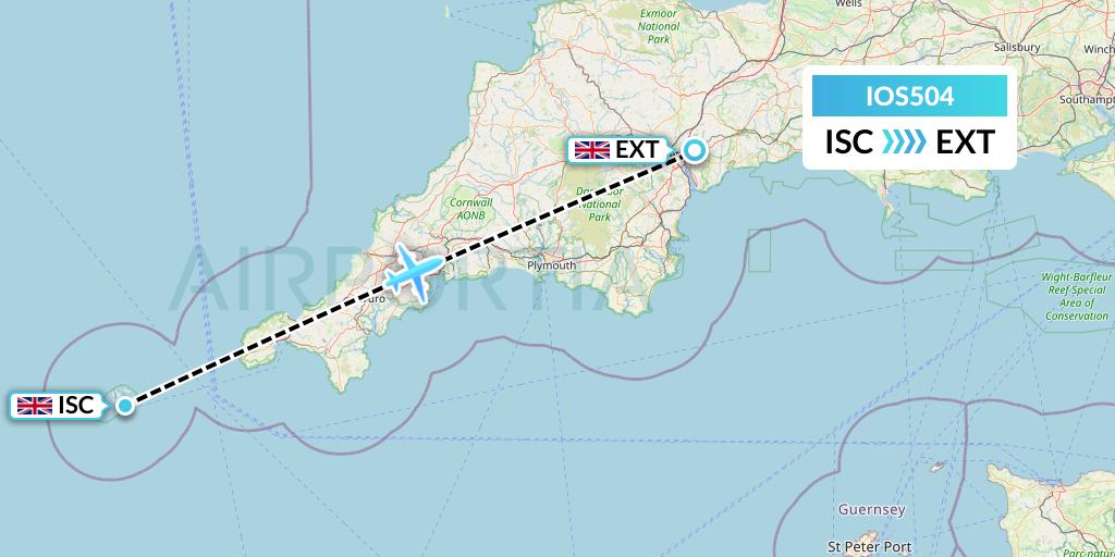 IOS504 Skybus Flight Map: Isles Of Scilly to Exeter