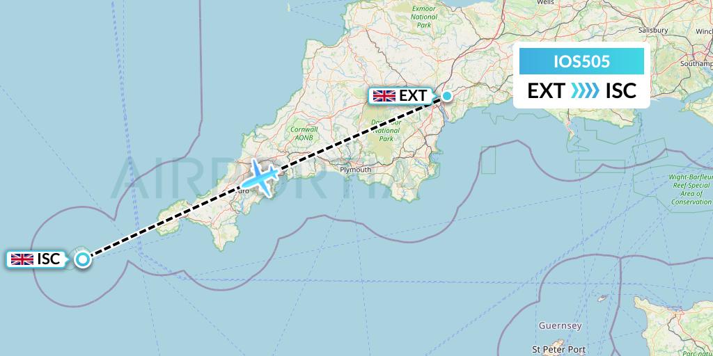 IOS505 Skybus Flight Map: Exeter to Isles Of Scilly