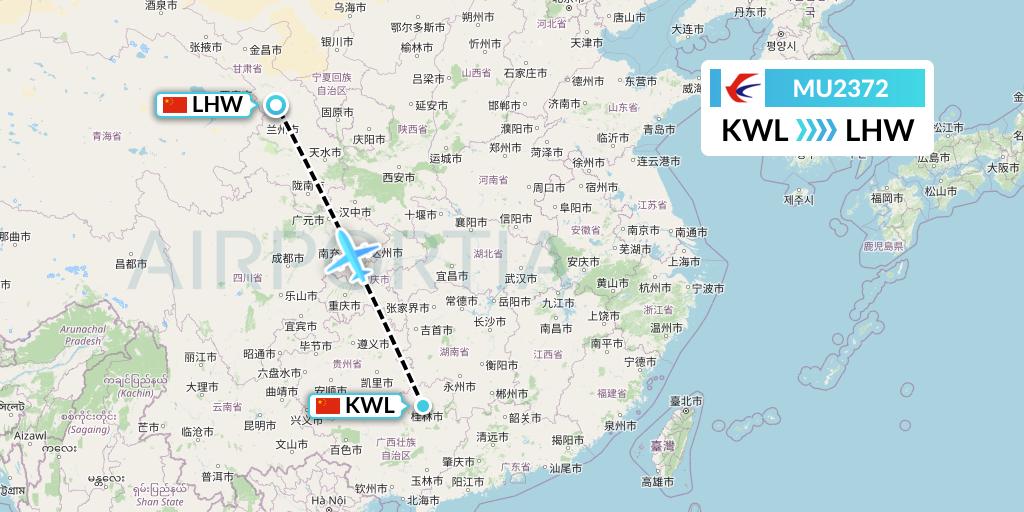 MU2372 China Eastern Airlines Flight Map: Guilin to Lanzhou