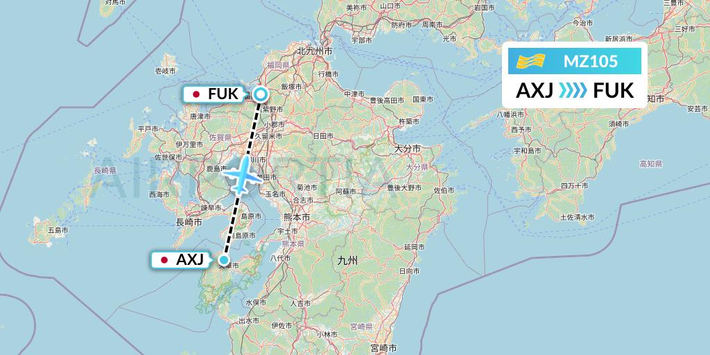 MZ105 Amakusa Airlines Flight Map: Amakusa to Fukuoka