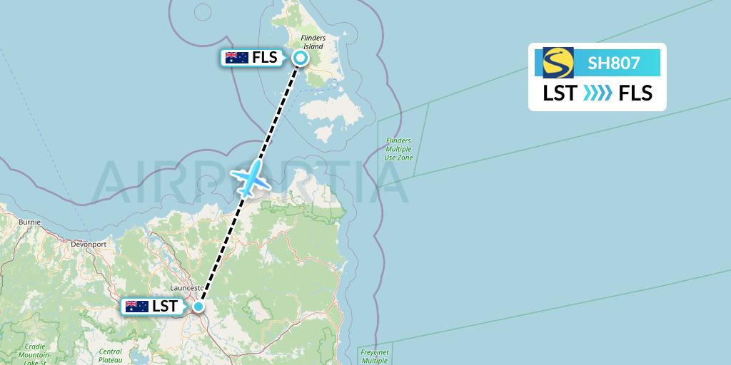 SH807 Sharp Airlines Flight Map: Launceston to Flinders Island