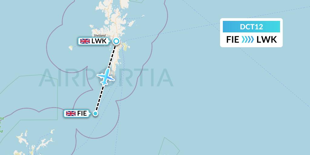DCT12 Directflight Flight Map: Fair Isle to Lerwick