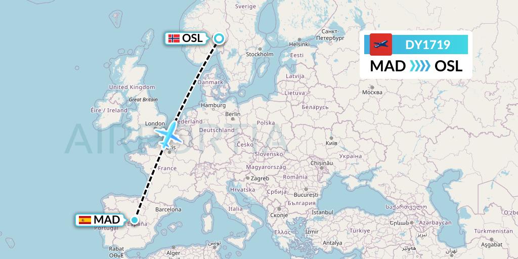 DY1719 Norwegian Flight Map: Madrid to Oslo