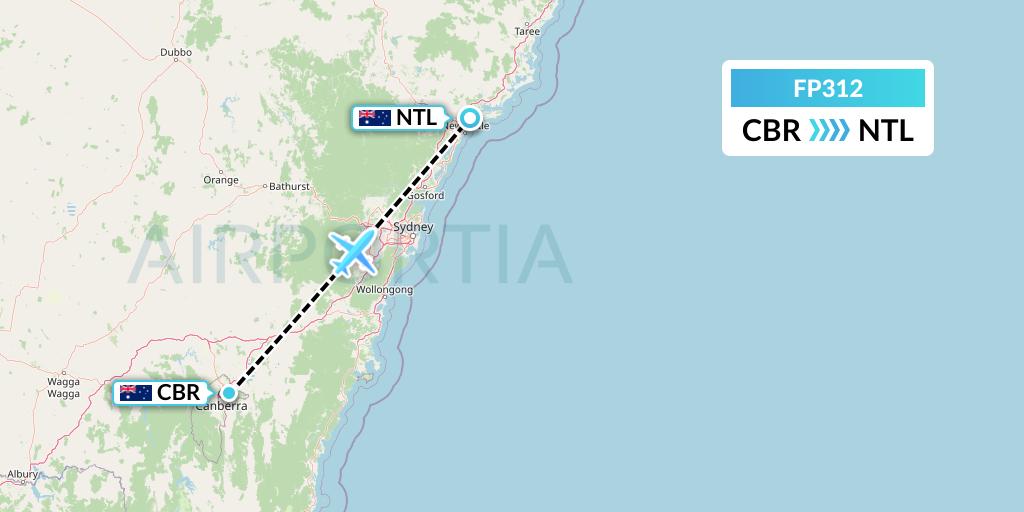 FP312 FlyPelican Flight Map: Canberra to Newcastle
