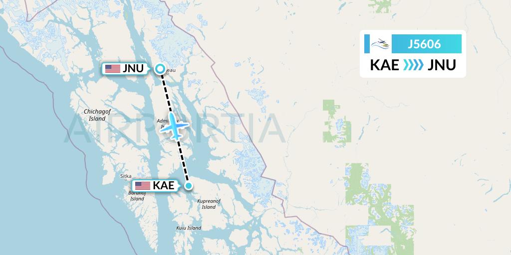 J5606 Alaska Seaplane Service Flight Map: Kake to Juneau