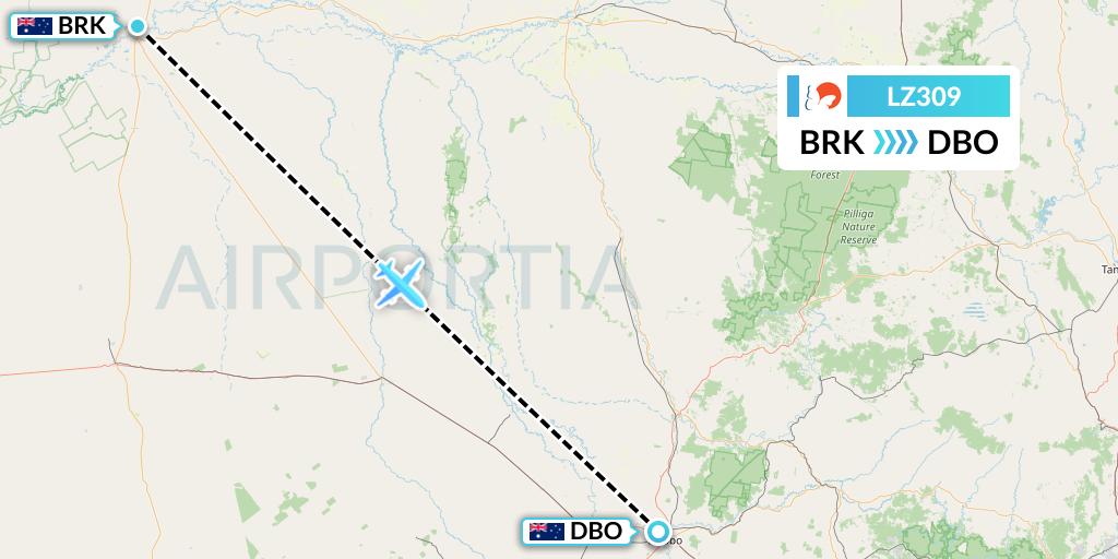LZ309 Air Link Flight Map: Australia to Dubbo