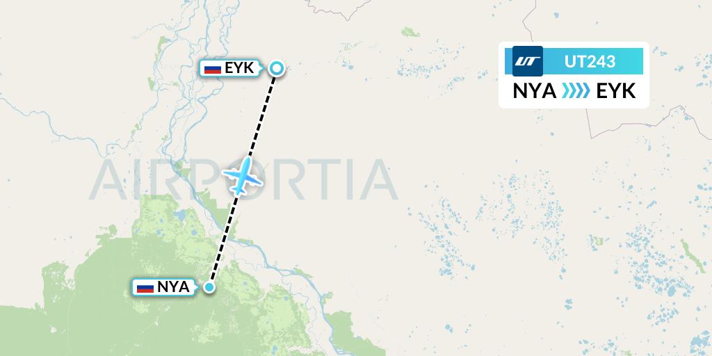 UT243 UTair Flight Map: Nyagan to Beloyarsk