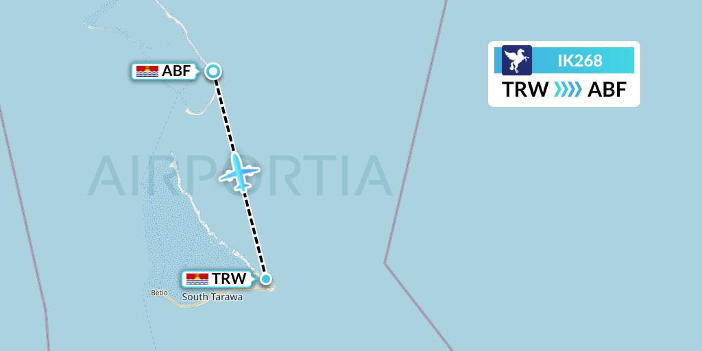 IK268 Air Kiribati Flight Map: Tarawa to Abaiang