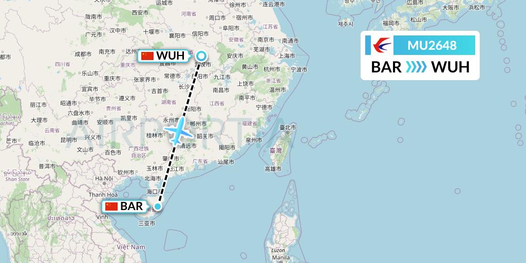 MU2648 China Eastern Airlines Flight Map: Qionghai to Wuhan