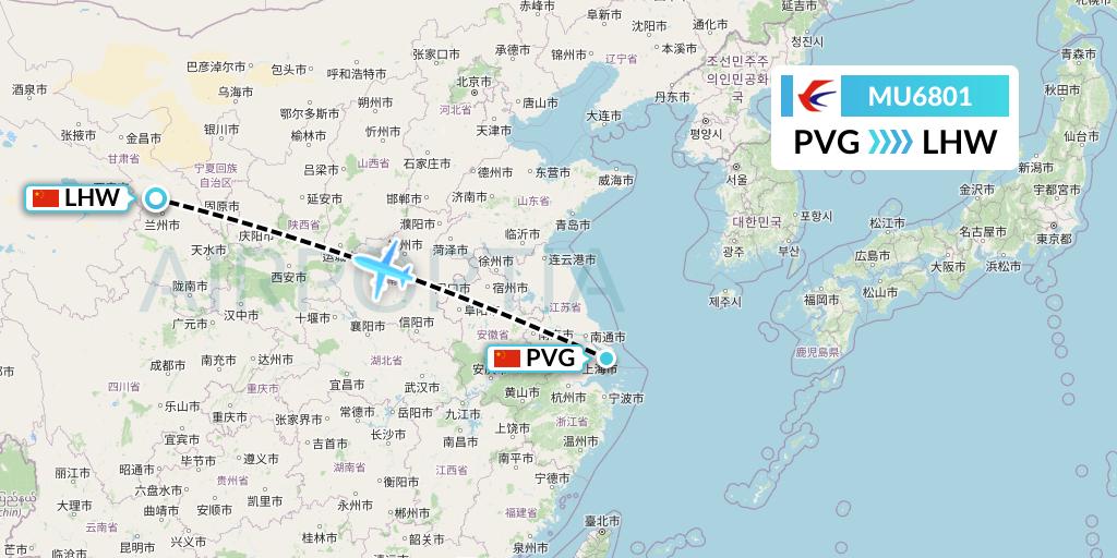 MU6801 China Eastern Airlines Flight Map: Shanghai to Lanzhou