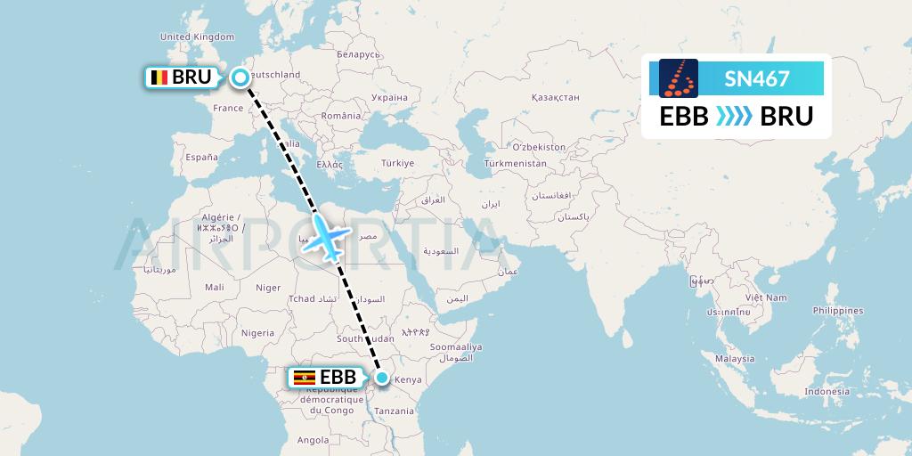SN467 Brussels Airlines Flight Map: Entebbe to Brussels