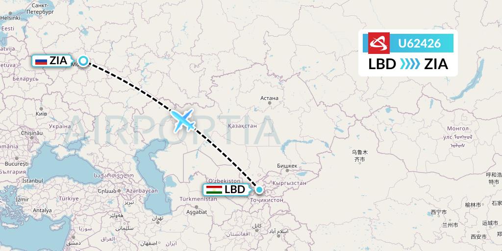 U62426 Ural Airlines Flight Map: Khudzhand to Moscow