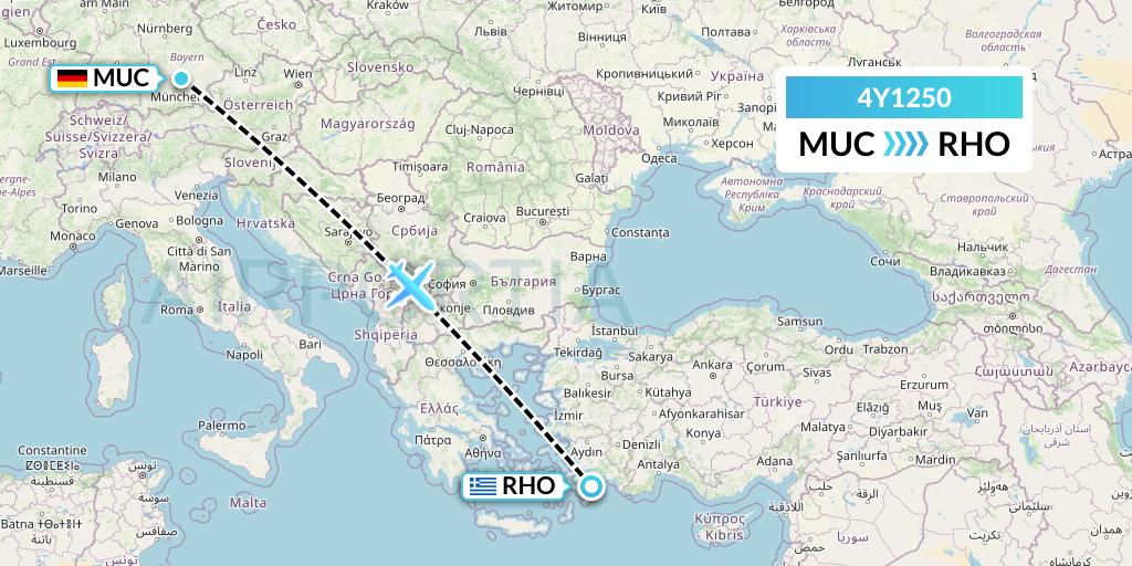 4Y1250 Eurowings Discover Flight Map: Munich to Rhodes