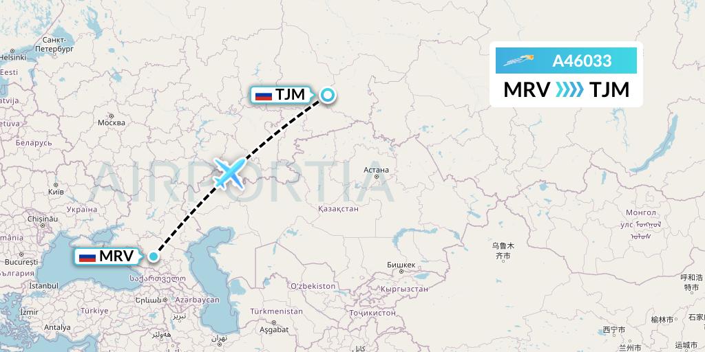 A46033 Azimuth Airlines Flight Map: Mineralnye Vody to Tyumen