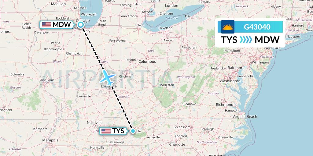 G43040 Allegiant Air Flight Map: Knoxville to Chicago