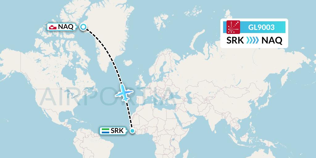 GL9003 Air Greenland Flight Map: Sierra Leone to Qaanaaq