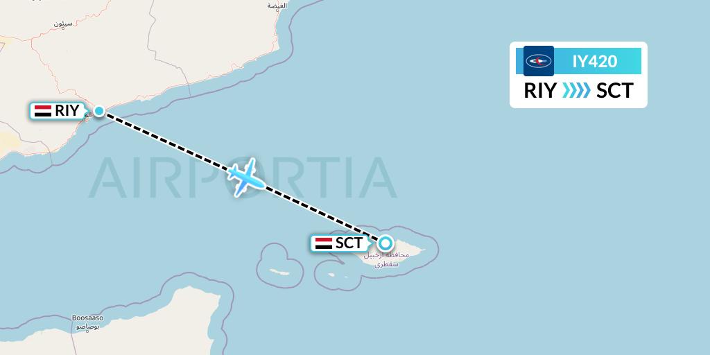 IY420 Yemenia Flight Map: Riyan to Socotra Islands
