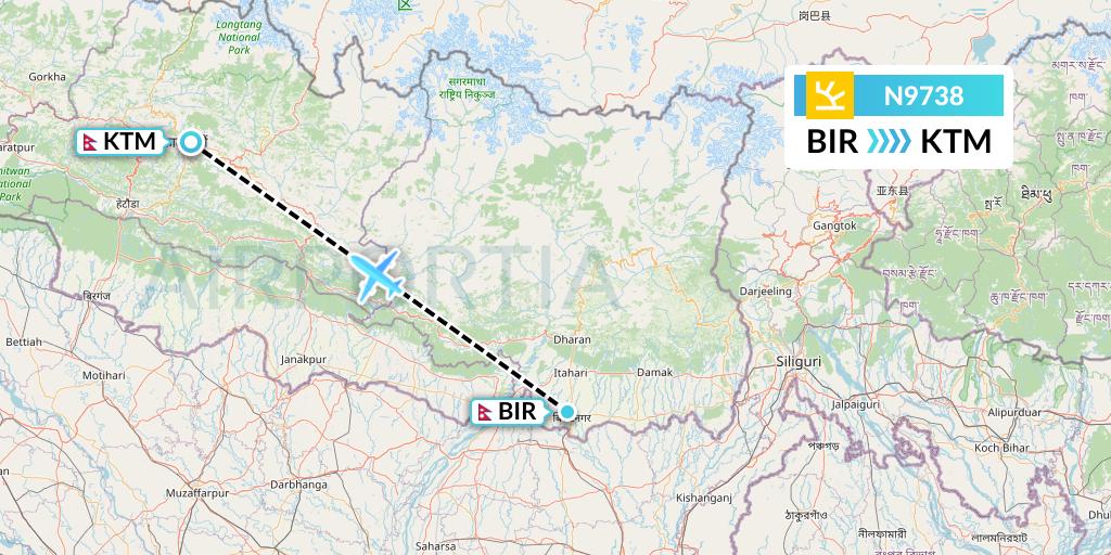 N9738 Shree Airlines Flight Map: Biratnagar to Kathmandu