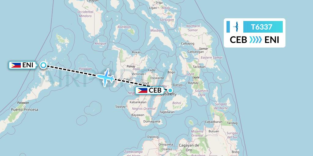 T6337 AirSWIFT Flight Map: Cebu to El Nido
