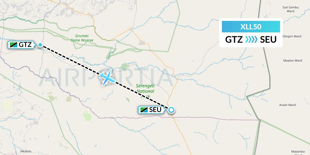 XLL50 Air Excel Flight Map: Bunda to Seronera