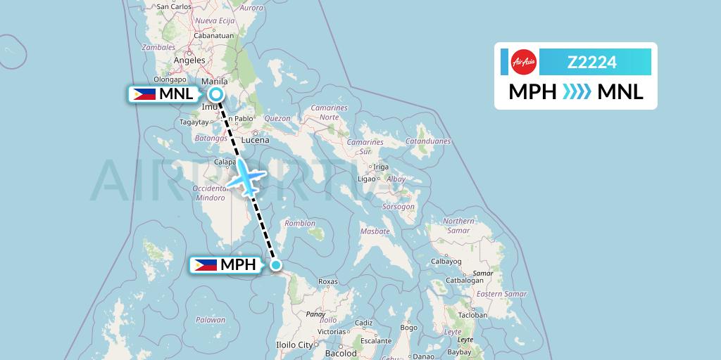 Z2224 Philippines AirAsia Flight Map: Caticlan to Manila