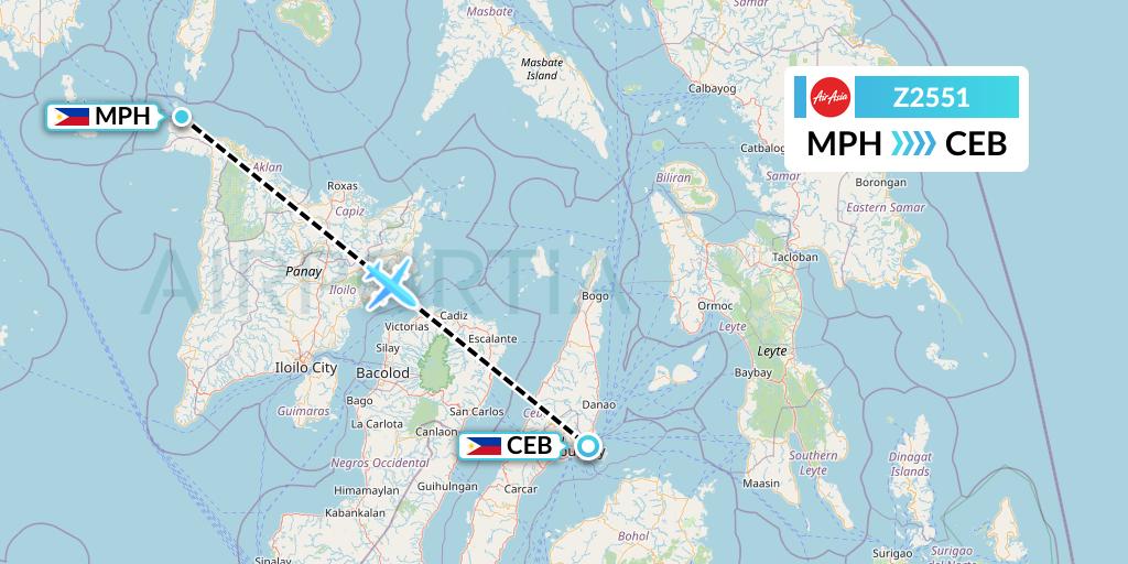 Z2551 Philippines AirAsia Flight Map: Caticlan to Cebu