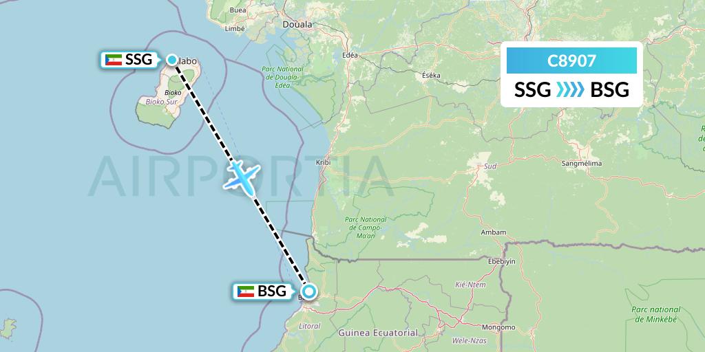 C8907 Cronos Airlines Flight Map: Malabo to Bata