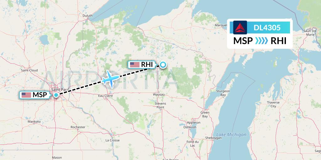 DL4305 Delta Air Lines Flight Map: Minneapolis to Rhinelander